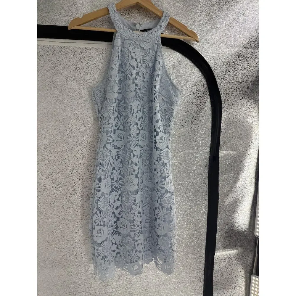 Lulus Love Poem Lace Mini Dress in Light Blue Size MEDIUM M 35" Long, 2770 - Picture 7 of 7